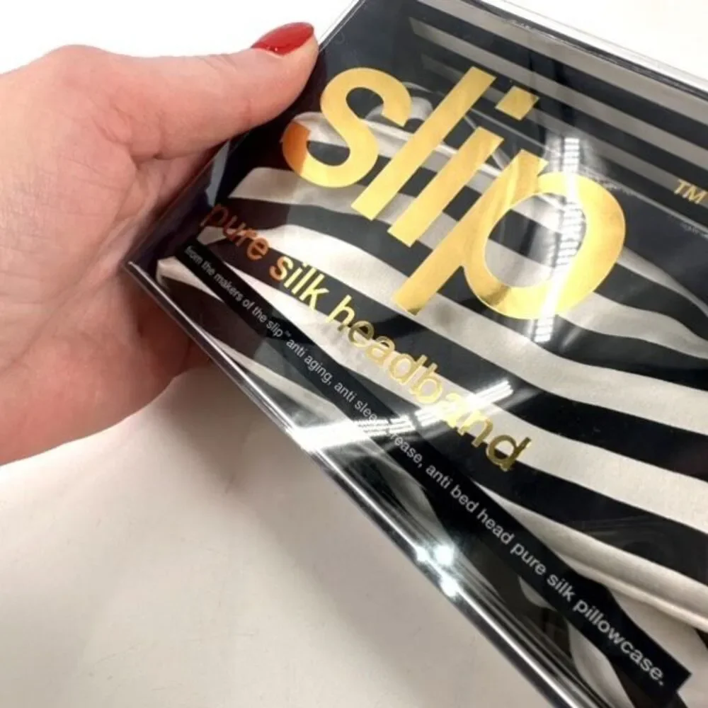 NWT‎ Slip Pure Silk Headband Black and White Striped New NIB